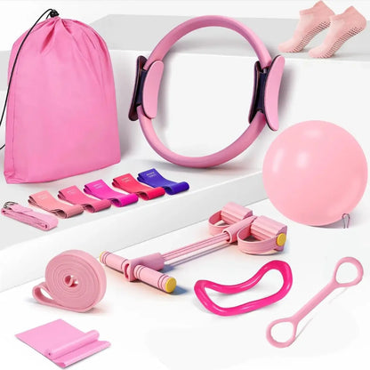 Super Kit Pilates de 14 piezas+ Tonificador elástico con pedales + curso en video